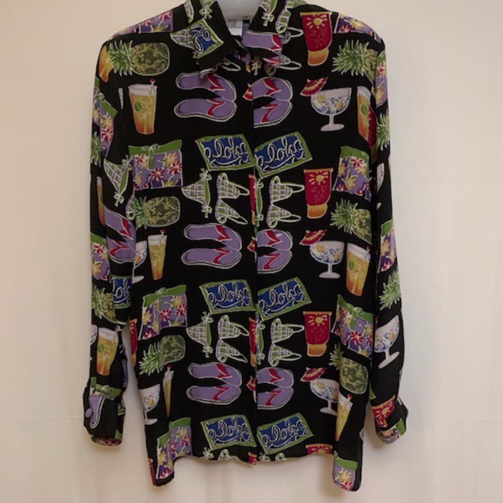 PIANO silk blouse M beach theme